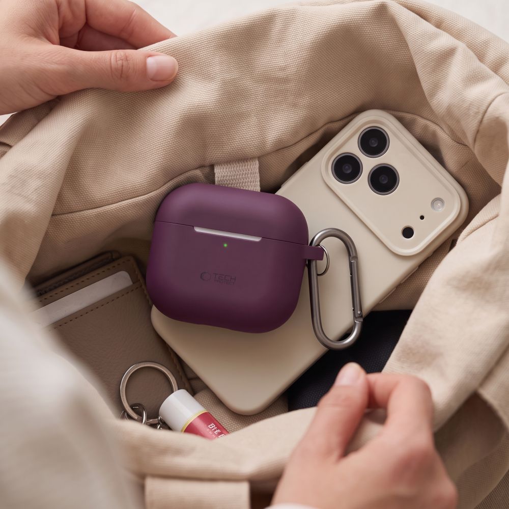 Dėklas Tech-Protect Silicone Hook AirPods 4 / 5, bordo -- AirPods 4, AirPods 5