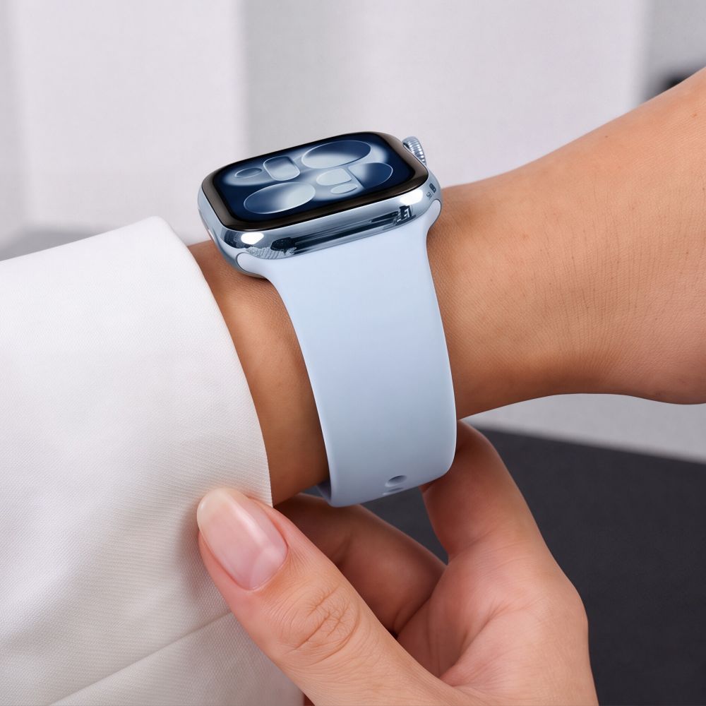 Dirželis Tech-Protect Silicone Apple Watch 8 / 9 / 10 / 11 / 12 / SE (40 / 41 / 42 mm), šviesiai mėlynas -- Apple Watch 8...
