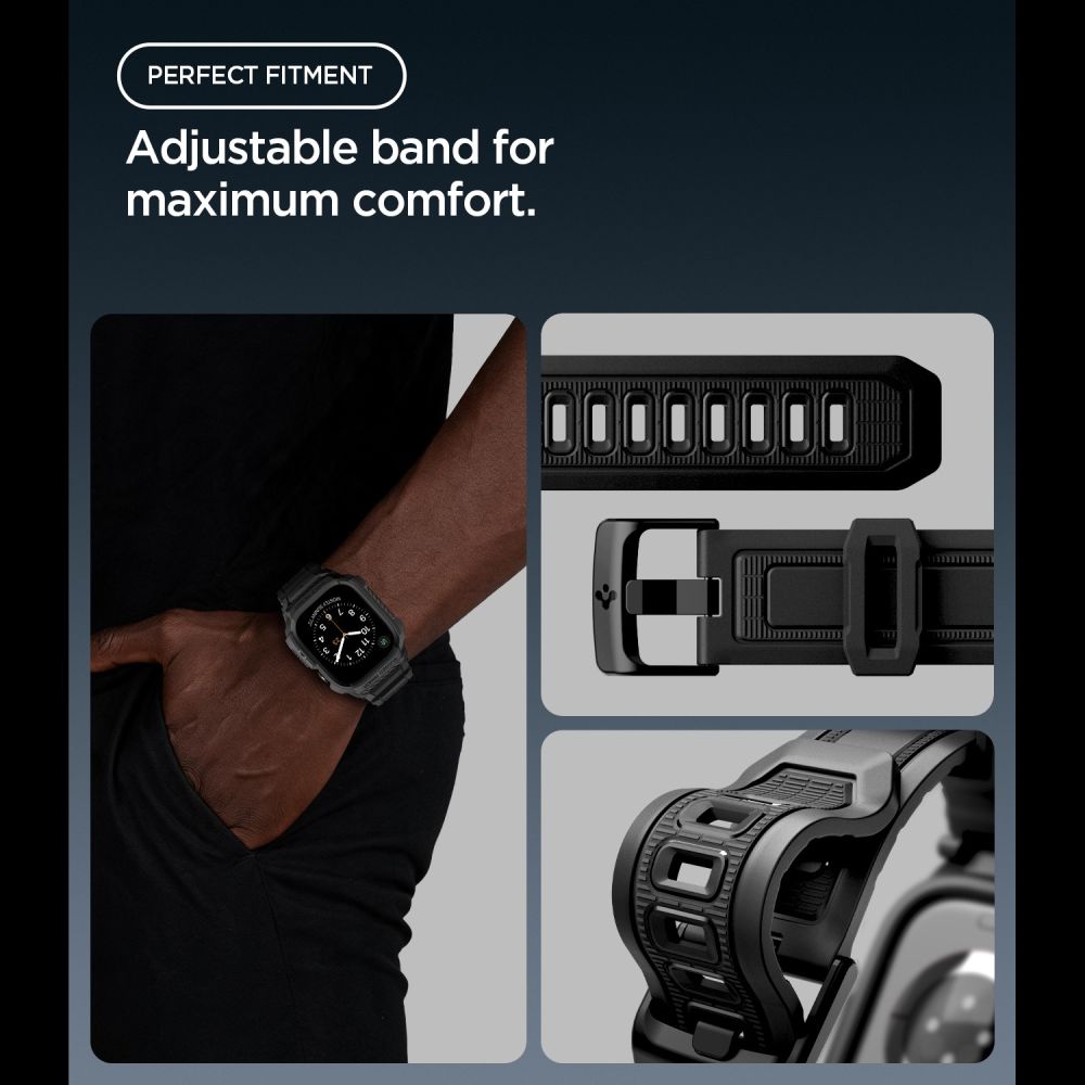 Dirželis su dėklu Apple Watch 12 (46 mm) Spigen Rugged Armor Pro, matinis juodas -- Apple Watch 12 (46 mm)