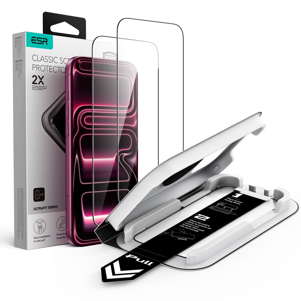 Apsauginis stiklas ESR UltraFit Classic iPhone 17 Pro Max / 18 Pro Max, 2 vnt., juodas -- iPhone 17 Pro Max, iPhone 18...