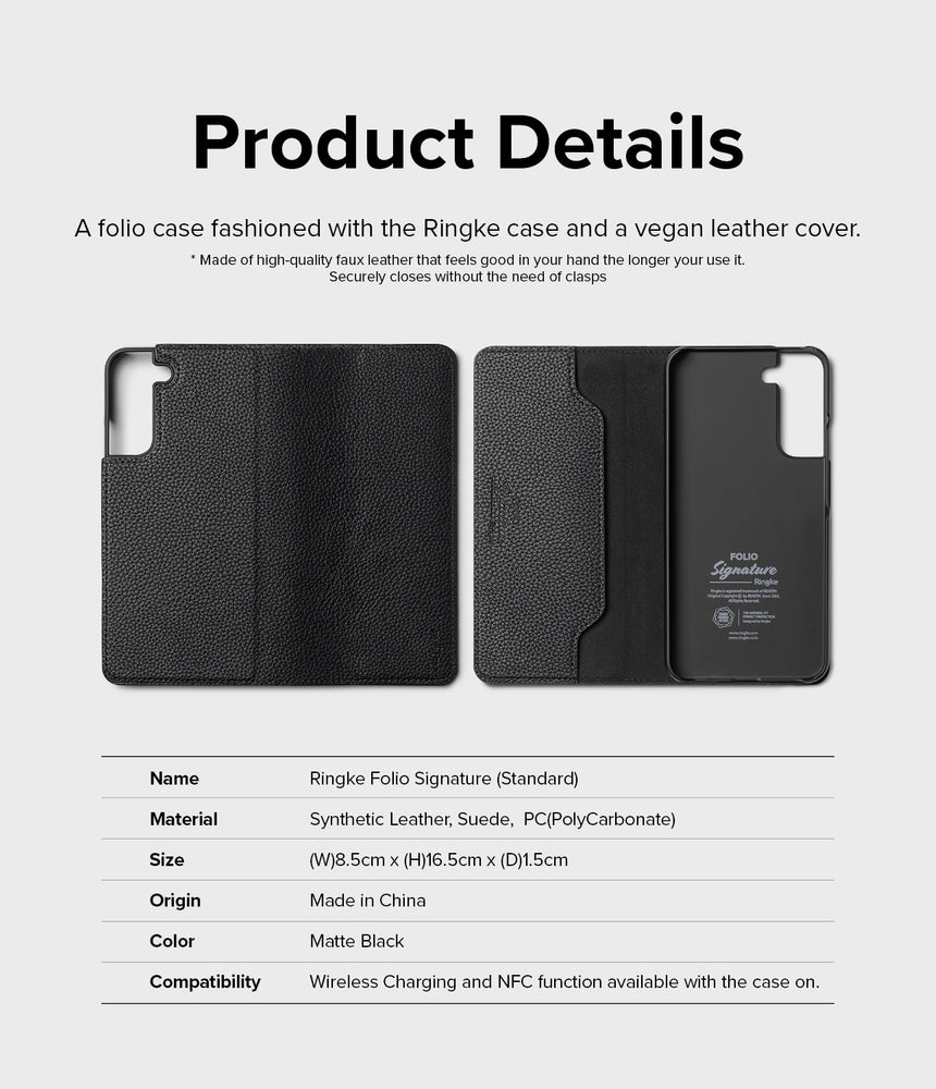 Ringke Folio Signature odinis dėklas Galaxy S22+ – juodas -- Samsung Galaxy S22+