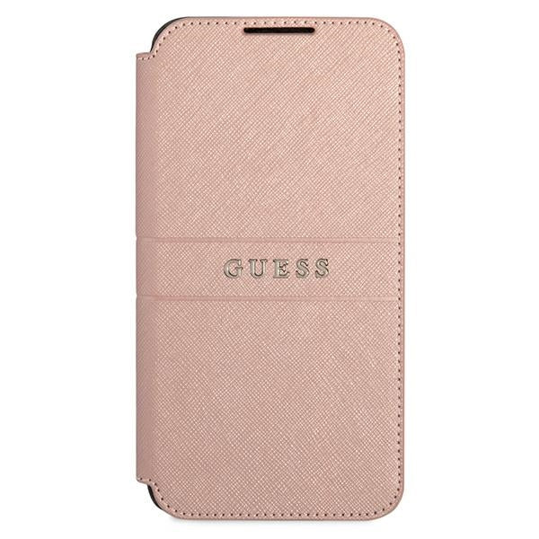 Guess Saffiano Stripes dėklas Samsung Galaxy S22+ – rožinis -- Samsung Galaxy S22+