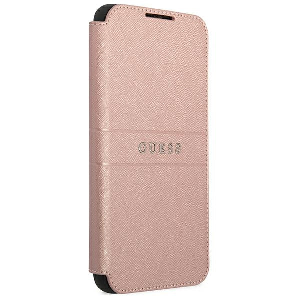 Guess Saffiano Stripes dėklas Samsung Galaxy S22+ – rožinis -- Samsung Galaxy S22+