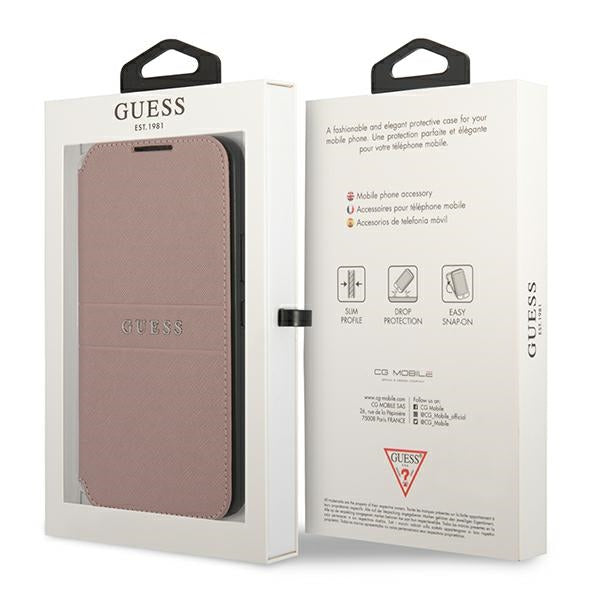 Guess Saffiano Stripes dėklas Samsung Galaxy S22+ – rožinis -- Samsung Galaxy S22+