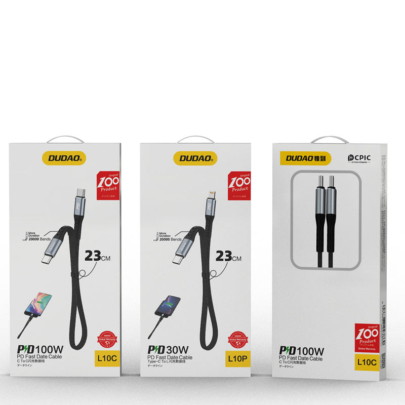 Dudao L10C USB-C - USB-C PD laidas 100W 5A 0.23 m, juodas