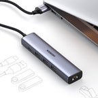 Ugreen daugiafunkcis adapteris HUB USB 3.0 - 3 x USB / Ethernet RJ-45 / USB Type C PD pilkas (CM475) -- USB Hubs