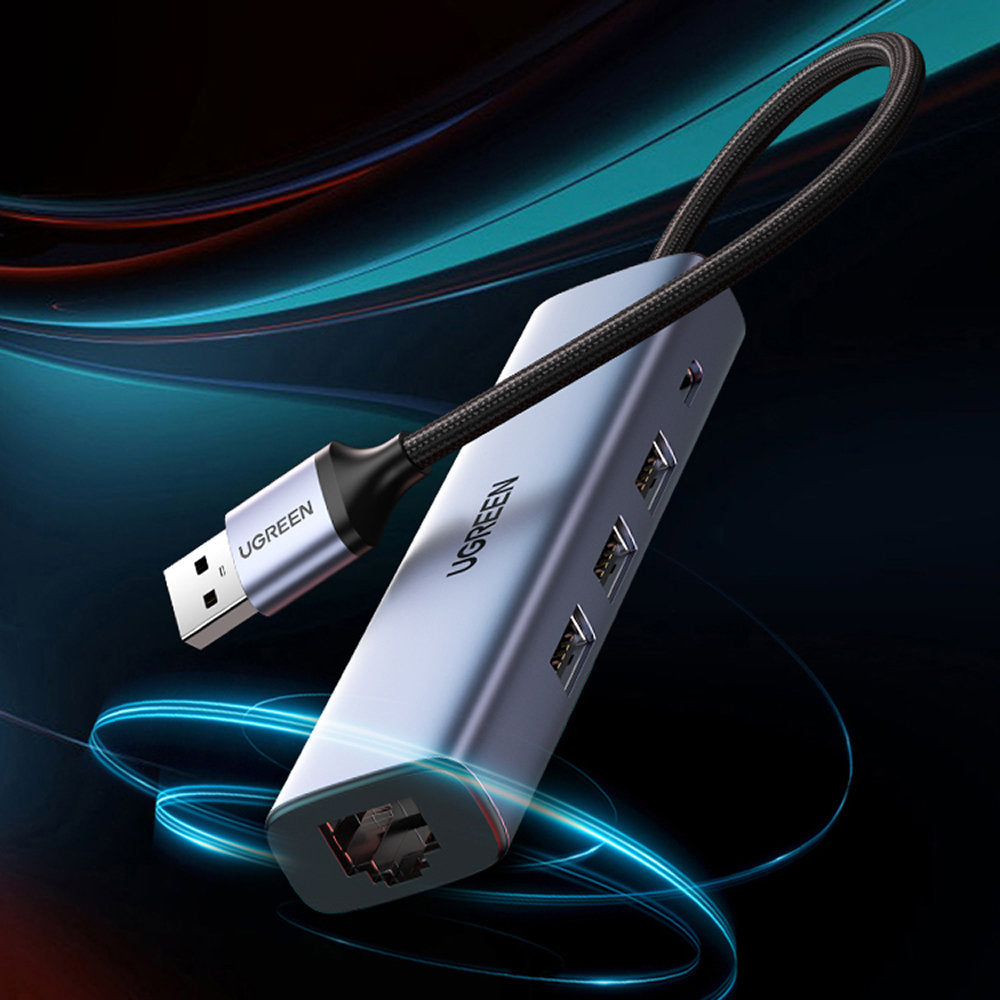 Ugreen daugiafunkcis adapteris HUB USB 3.0 - 3 x USB / Ethernet RJ-45 / USB Type C PD pilkas (CM475) -- USB Hubs