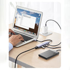 Ugreen daugiafunkcis adapteris HUB USB 3.0 - 3 x USB / Ethernet RJ-45 / USB Type C PD pilkas (CM475) -- USB Hubs