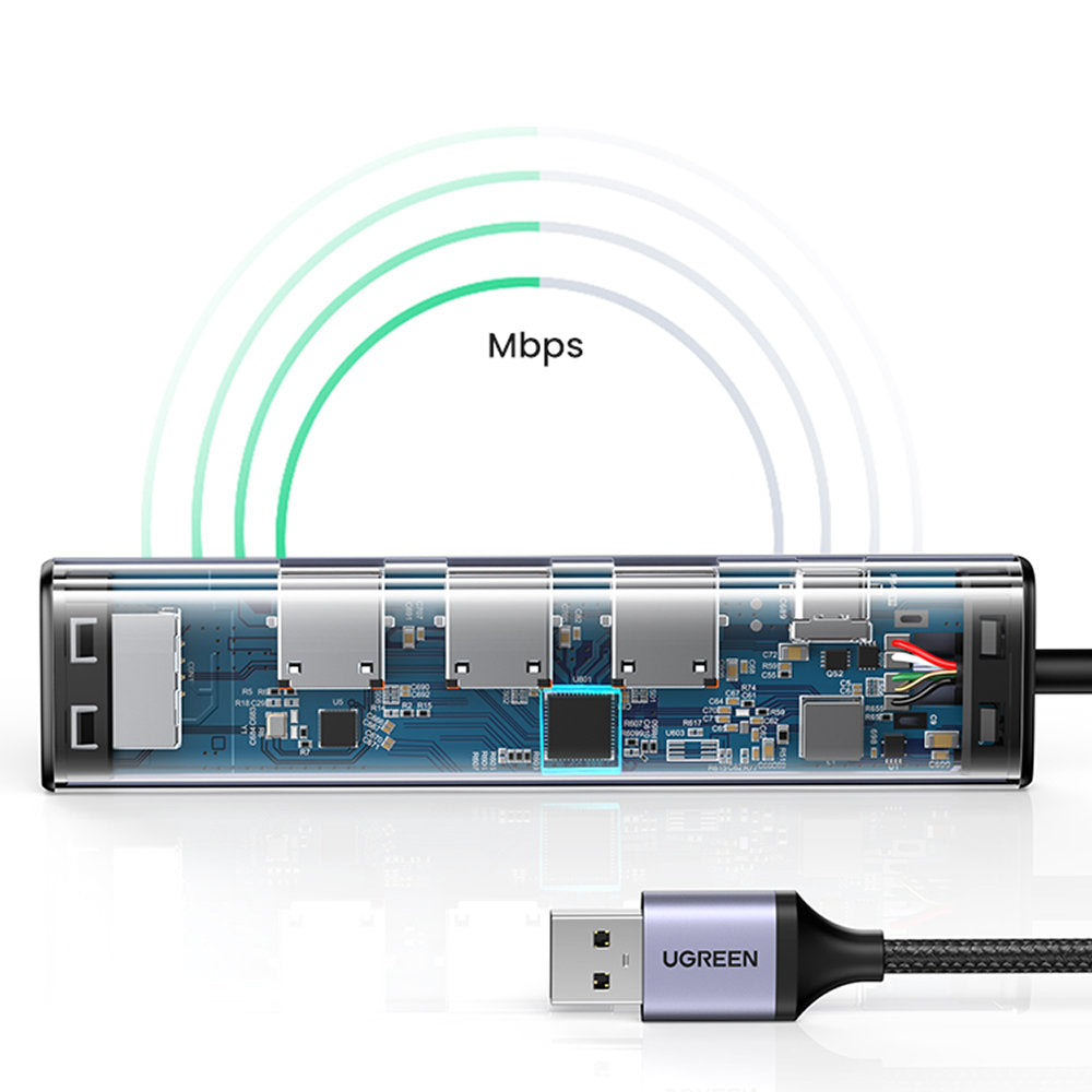 Ugreen daugiafunkcis adapteris HUB USB 3.0 - 3 x USB / Ethernet RJ-45 / USB Type C PD pilkas (CM475) -- USB Hubs