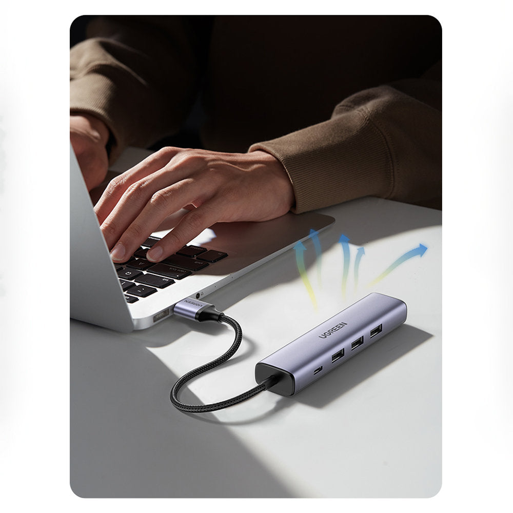 Ugreen daugiafunkcis adapteris HUB USB 3.0 - 3 x USB / Ethernet RJ-45 / USB Type C PD pilkas (CM475) -- USB Hubs
