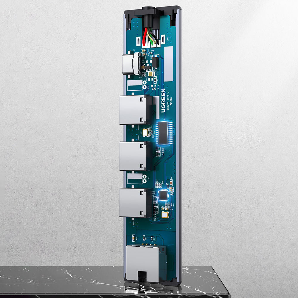 Ugreen daugiafunkcis adapteris HUB USB 3.0 - 3 x USB / Ethernet RJ-45 / USB Type C PD pilkas (CM475) -- USB Hubs
