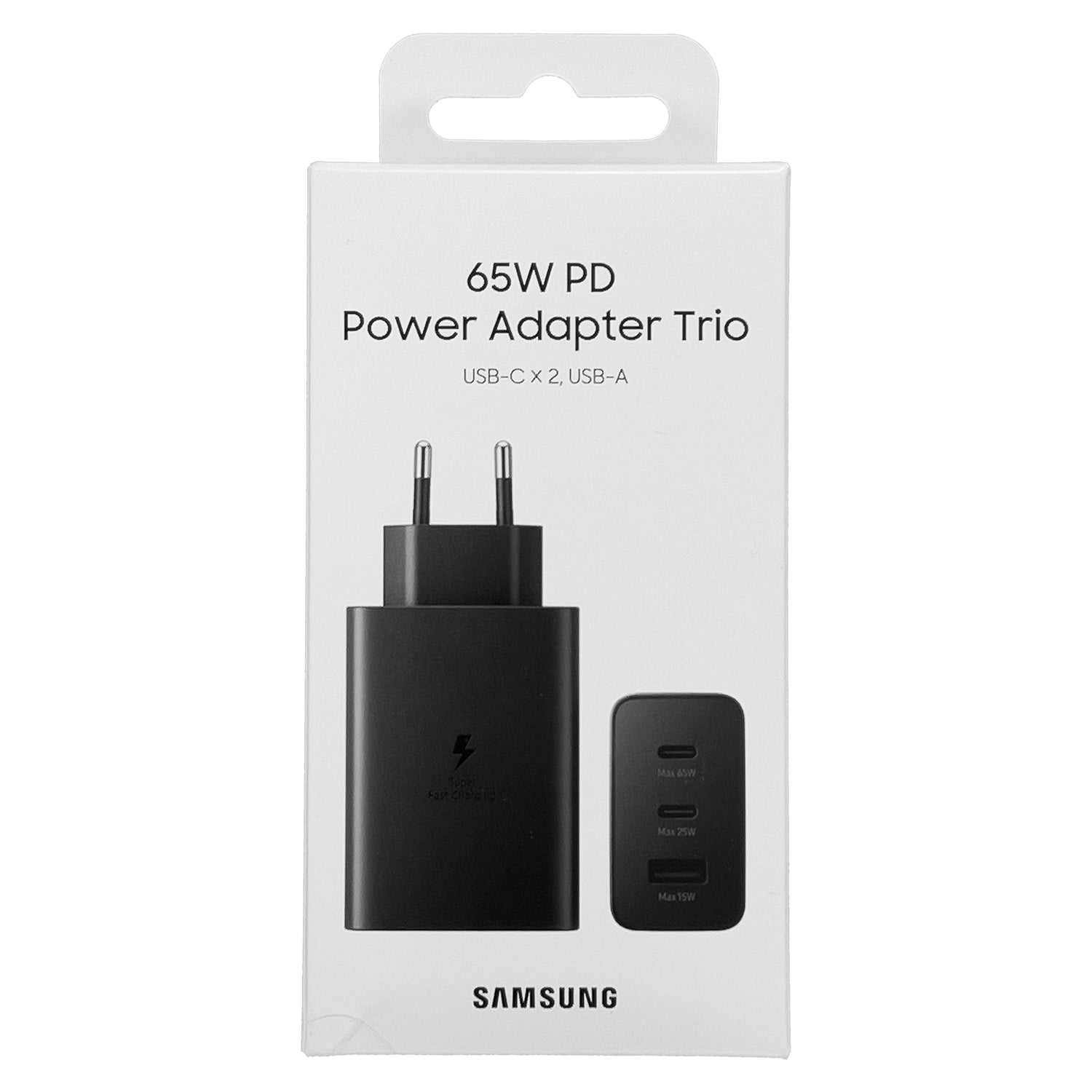 Samsung įkroviklis EP-T6530NBEGEU 2x USB Type C / USB PPS, Power Delivery PD 65W, QC 3.0, AFC, FCP - juodas