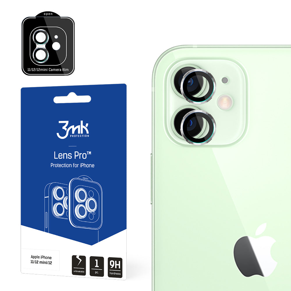 3MK Lens Protection Pro iPhone 11/12/12 Mini Camera objektyvo apsauga su tvirtinimo rėmeliu 1 vnt. -- iPhone 11