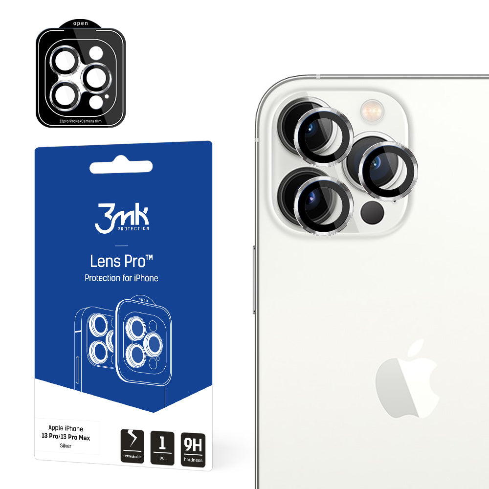 Kameros stiklas, skirtas „iPhone 13 Pro Max“ / 13 Pro 9H, skirtas 3mk objektyvo apsaugai „Pro“ serijos objektyvas – sidabrinis