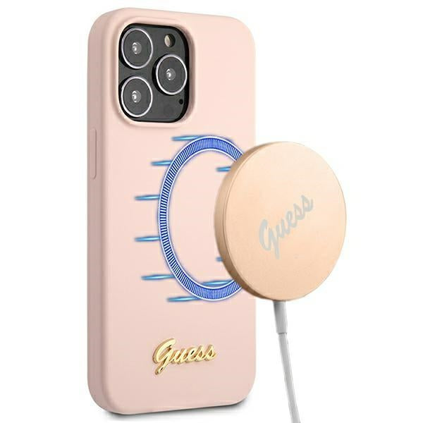 Guess MagSafe silikoninis dėklas iPhone 13/13 Pro – rožinis