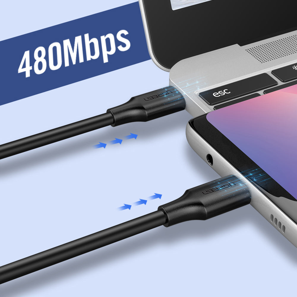 Ugreen US286 USB-C - USB-C 3A 480Mb/s laidas 3m - juodas -- Cell phone cables