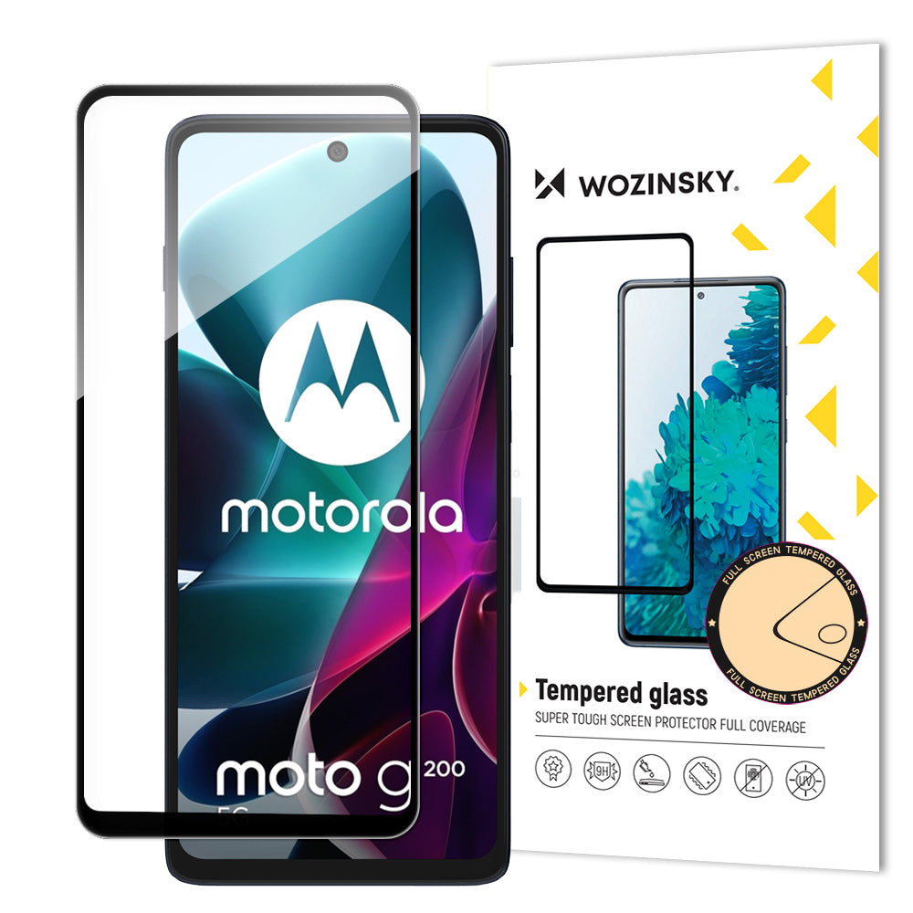 Wozinsky Full Glue grūdintas stiklas Motorola Moto G200 5G 9H Viso ekrano grūdintas stiklas su juodu rėmeliu -- Motorola...