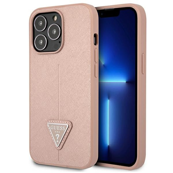 Guess Saffiano Triangle dėklas iPhone 13 Pro – rožinis