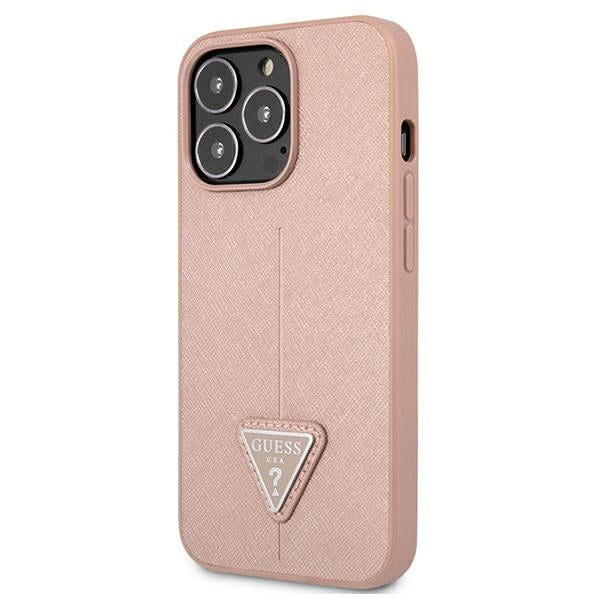 Guess Saffiano Triangle dėklas iPhone 13 Pro – rožinis