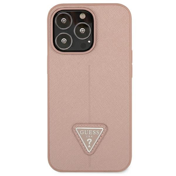 Guess Saffiano Triangle dėklas iPhone 13 Pro – rožinis