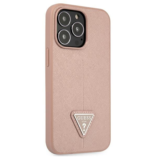 Guess Saffiano Triangle dėklas iPhone 13 Pro – rožinis