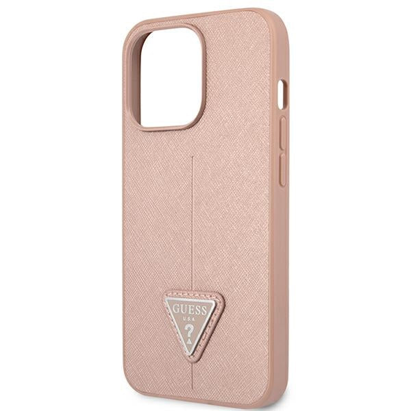 Guess Saffiano Triangle dėklas iPhone 13 Pro – rožinis