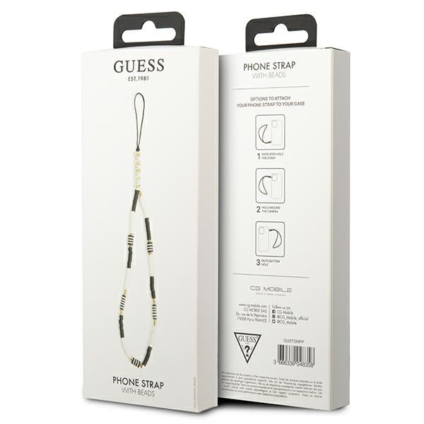 Guess pakabukas GUSTBCKH telefono dirželis juodai balti/juodai balti Heishi karoliukai