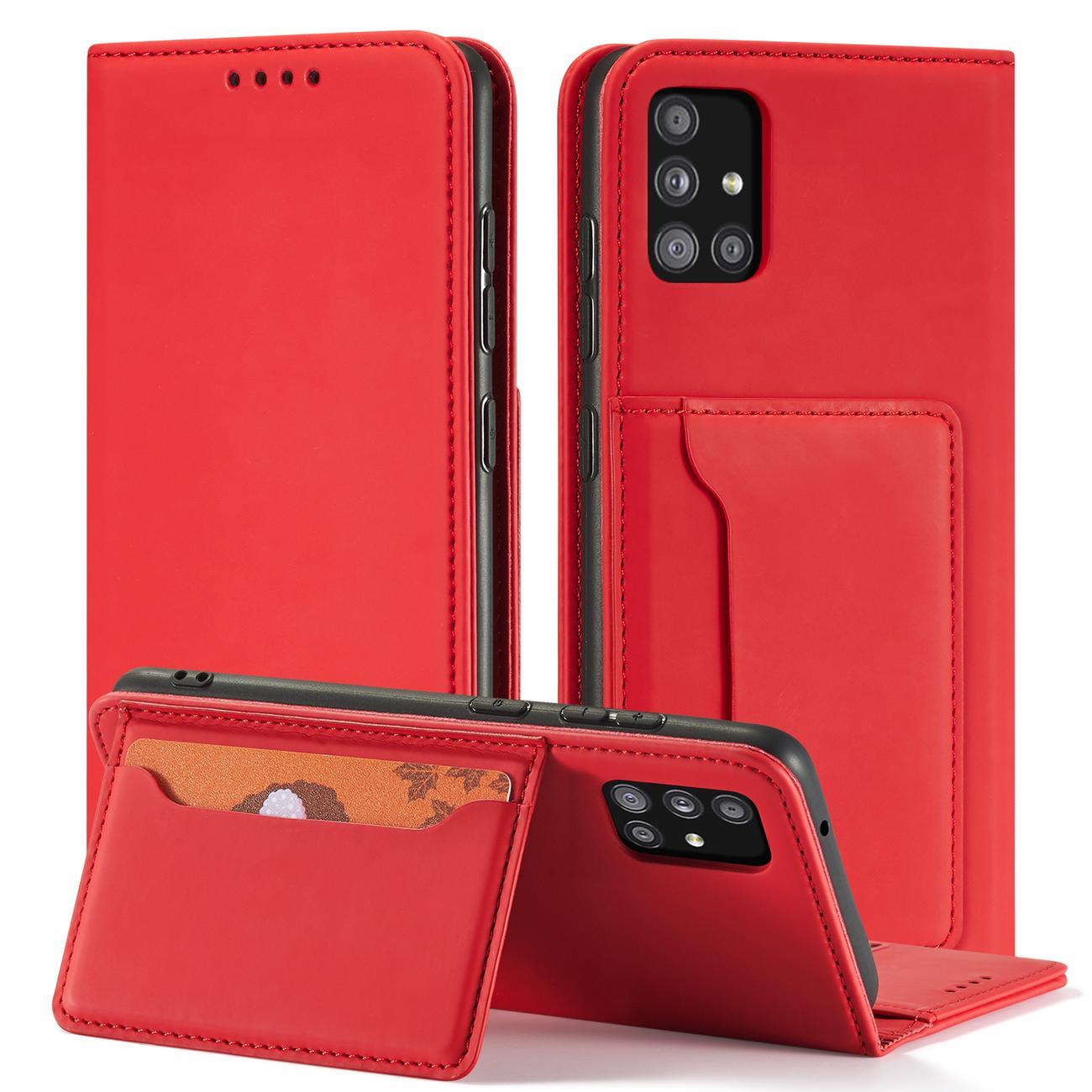 Magnet Card Case dėklas Samsung Galaxy A13 5G – raudonas -- Samsung Galaxy A13
