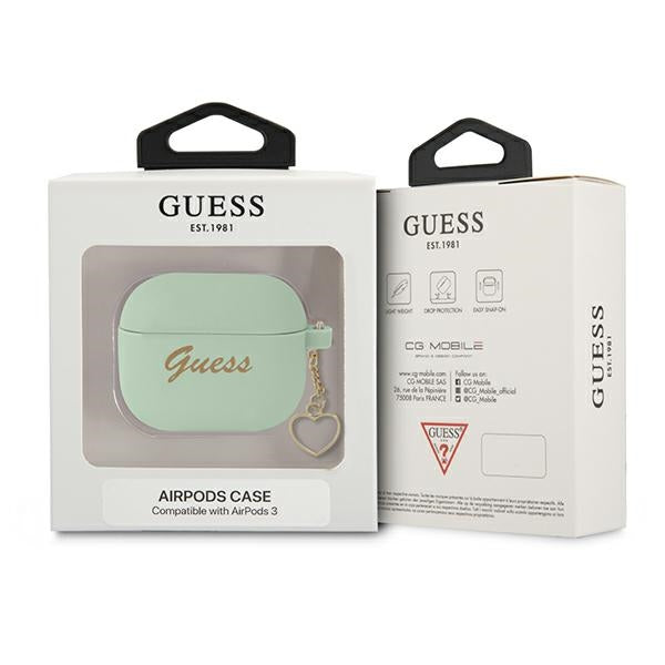 Guess silikoninis dėklas AirPods 3 – žalias, širdelė