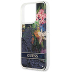 Guess Flower Liquid Glitter dėklas iPhone 13/13 Pro – mėlynas -- iPhone 13 Pro