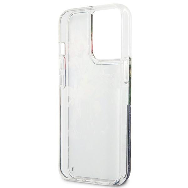 Guess Flower Liquid Glitter dėklas iPhone 13/13 Pro – mėlynas -- iPhone 13 Pro