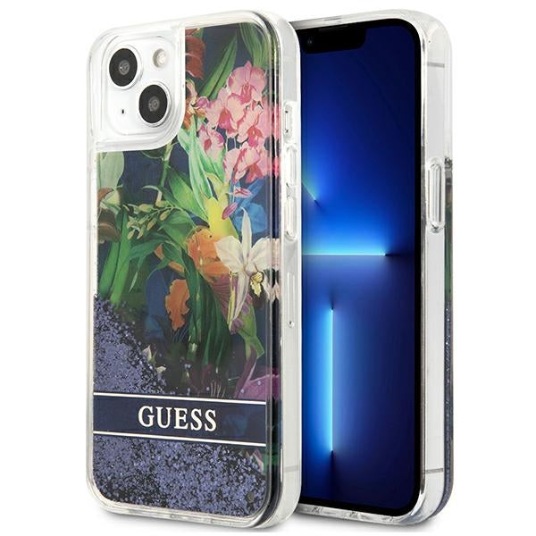 Guess dėklas iPhone 13 mini – mėlynas, blizgučiai