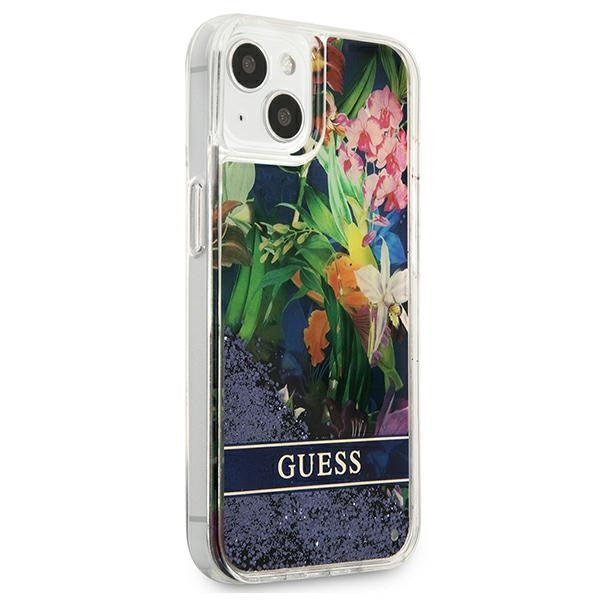 Guess dėklas iPhone 13 mini – mėlynas, blizgučiai