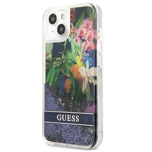 Guess dėklas iPhone 13 mini – mėlynas, blizgučiai