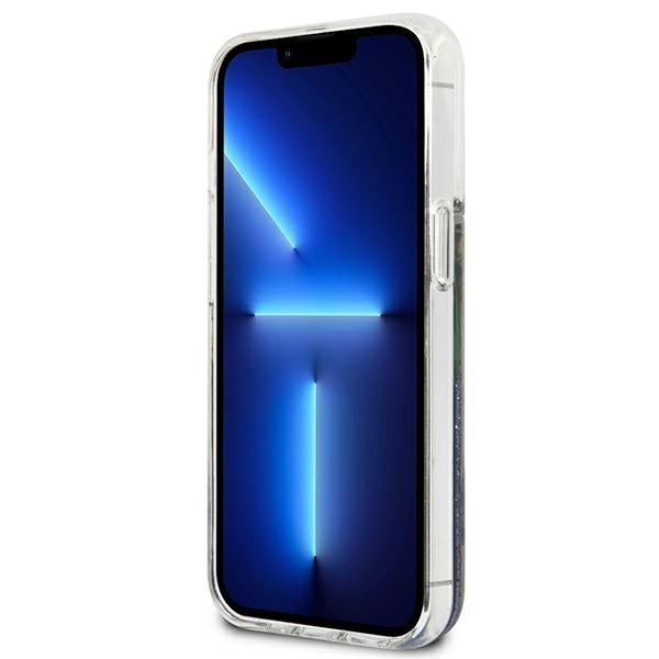 Guess dėklas iPhone 13 mini – mėlynas, blizgučiai