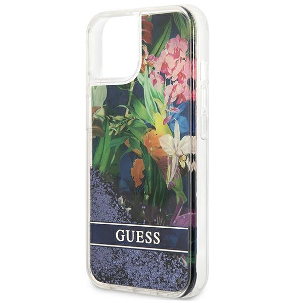 Guess dėklas iPhone 13 mini – mėlynas, blizgučiai