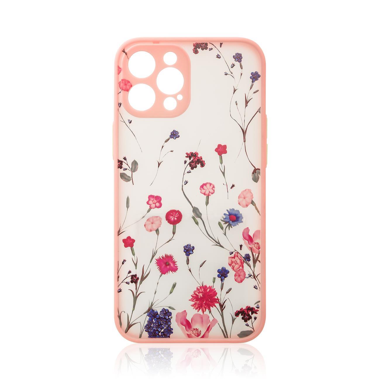 Skaidrus TPU dėklas iPhone 12 Pro Max – gėlės, rožinis -- iPhone 12 Pro Max