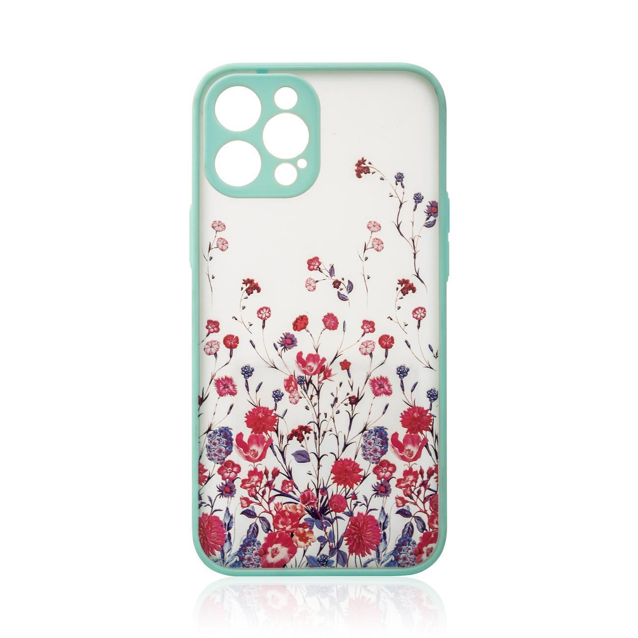 Skaidrus gėlėtas dėklas iPhone 12 Pro Max – šviesiai mėlynas -- iPhone 12 Pro Max