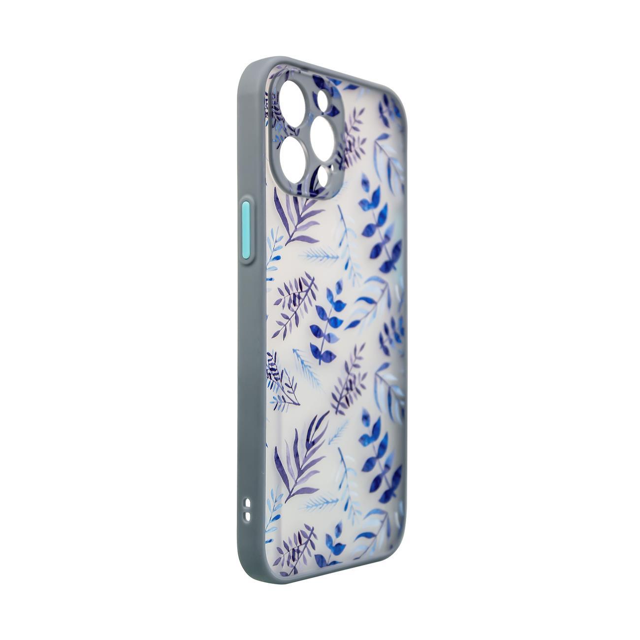 Skaidrus gėlėtas dėklas iPhone 12 Pro Max – tamsiai mėlynas -- iPhone 12 Pro Max