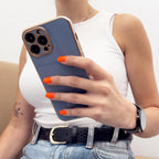 Silikoninis dėklas Redmi Note 11 – mėlynas, auksinis rėmelis -- Xiaomi Redmi Note 11