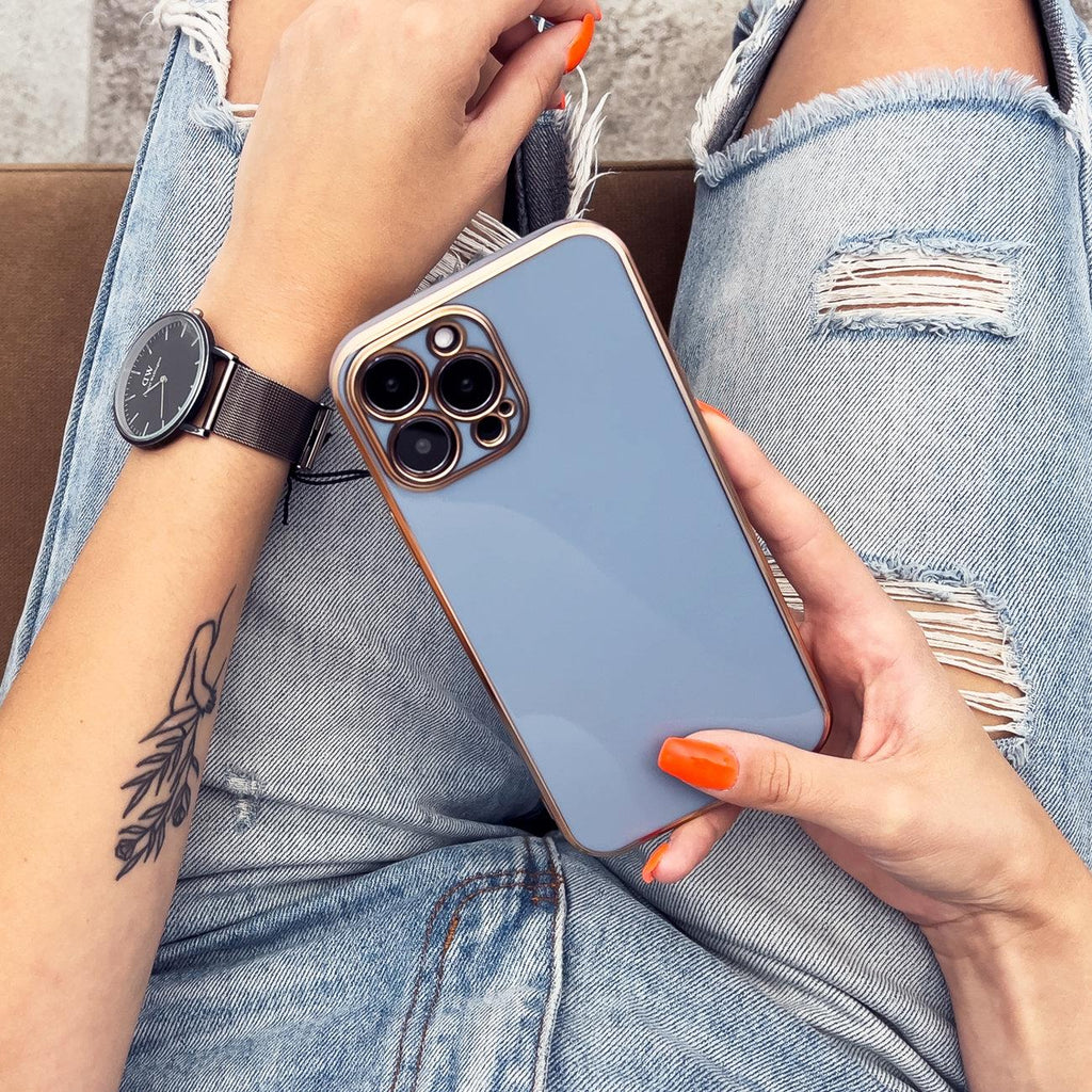 Silikoninis dėklas Redmi Note 11 – mėlynas, auksinis rėmelis -- Xiaomi Redmi Note 11