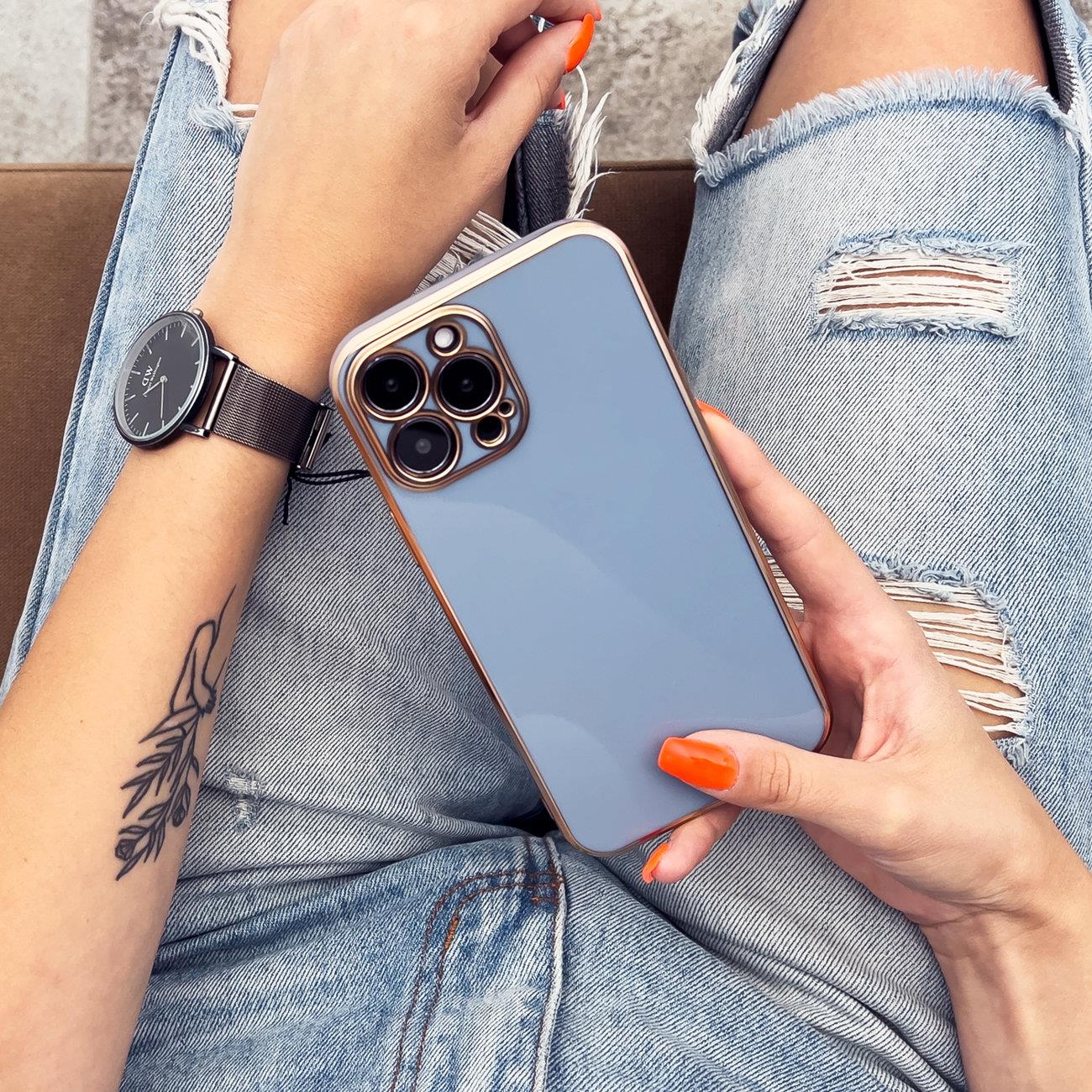 Silikoninis dėklas Redmi Note 11 – mėlynas, auksinis rėmelis -- Xiaomi Redmi Note 11