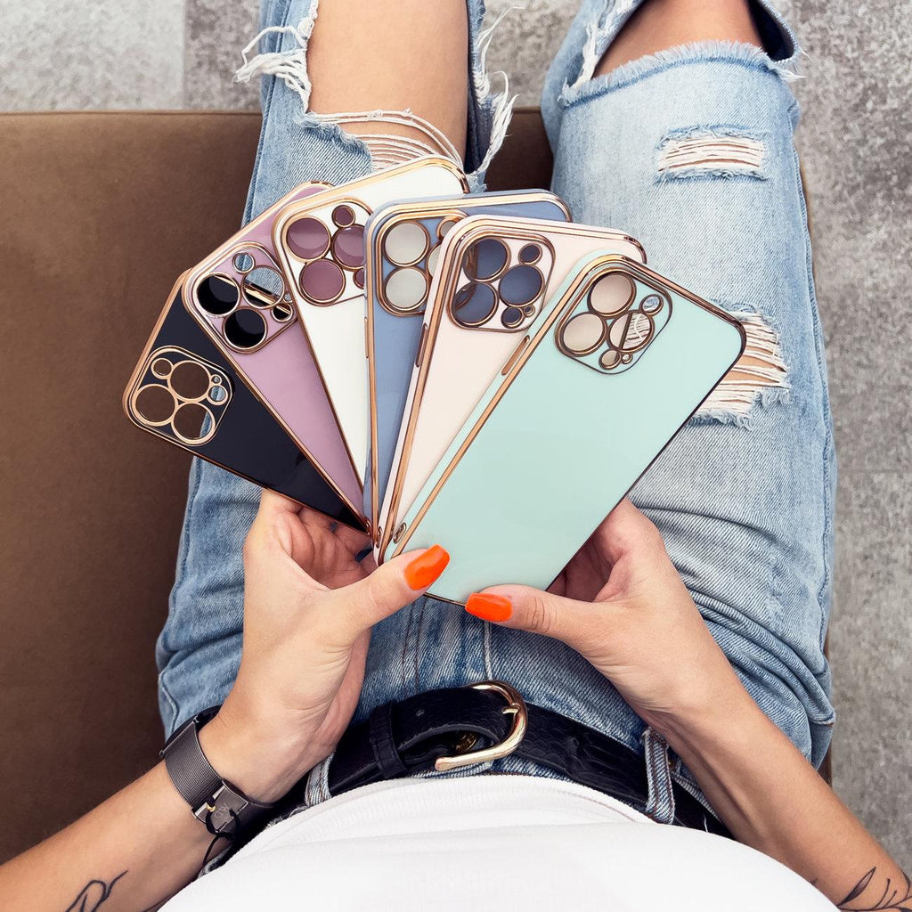 Silikoninis dėklas Redmi Note 11 – mėlynas, auksinis rėmelis -- Xiaomi Redmi Note 11