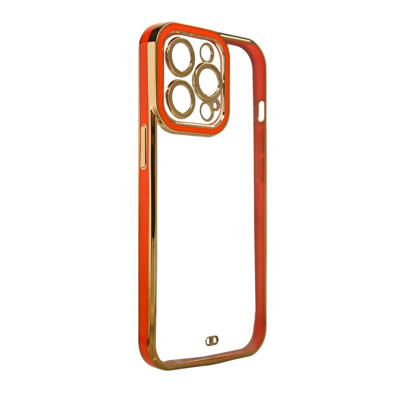 Fashion dėklas iPhone 13 Pro – raudonas, auksinis rėmelis