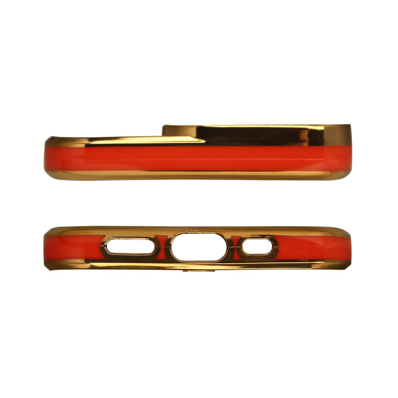 Fashion dėklas iPhone 13 Pro – raudonas, auksinis rėmelis