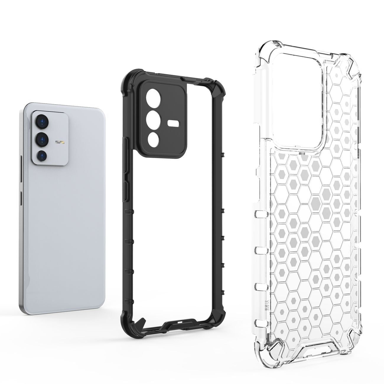 Honeycomb dėklas armored dangtelis su gel frame Vivo V23 5G juodas -- Vivo V23