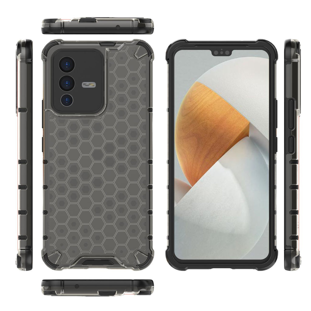 Honeycomb dėklas armored dangtelis su gel frame Vivo V23 5G juodas -- Vivo V23