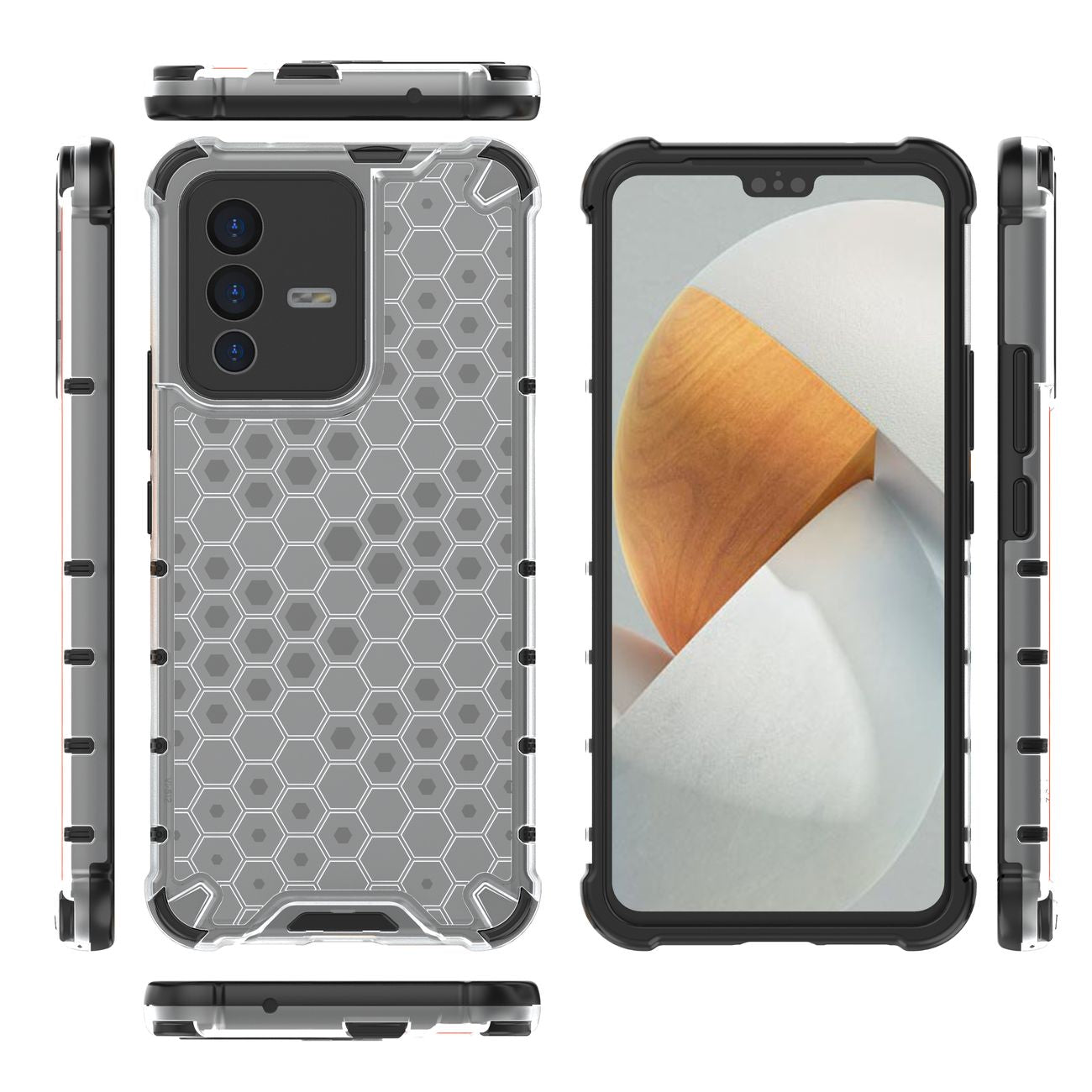 Honeycomb dėklas armored dangtelis su gel frame skirtas Vivo V23 5G skaidriai -- Vivo V23 5G