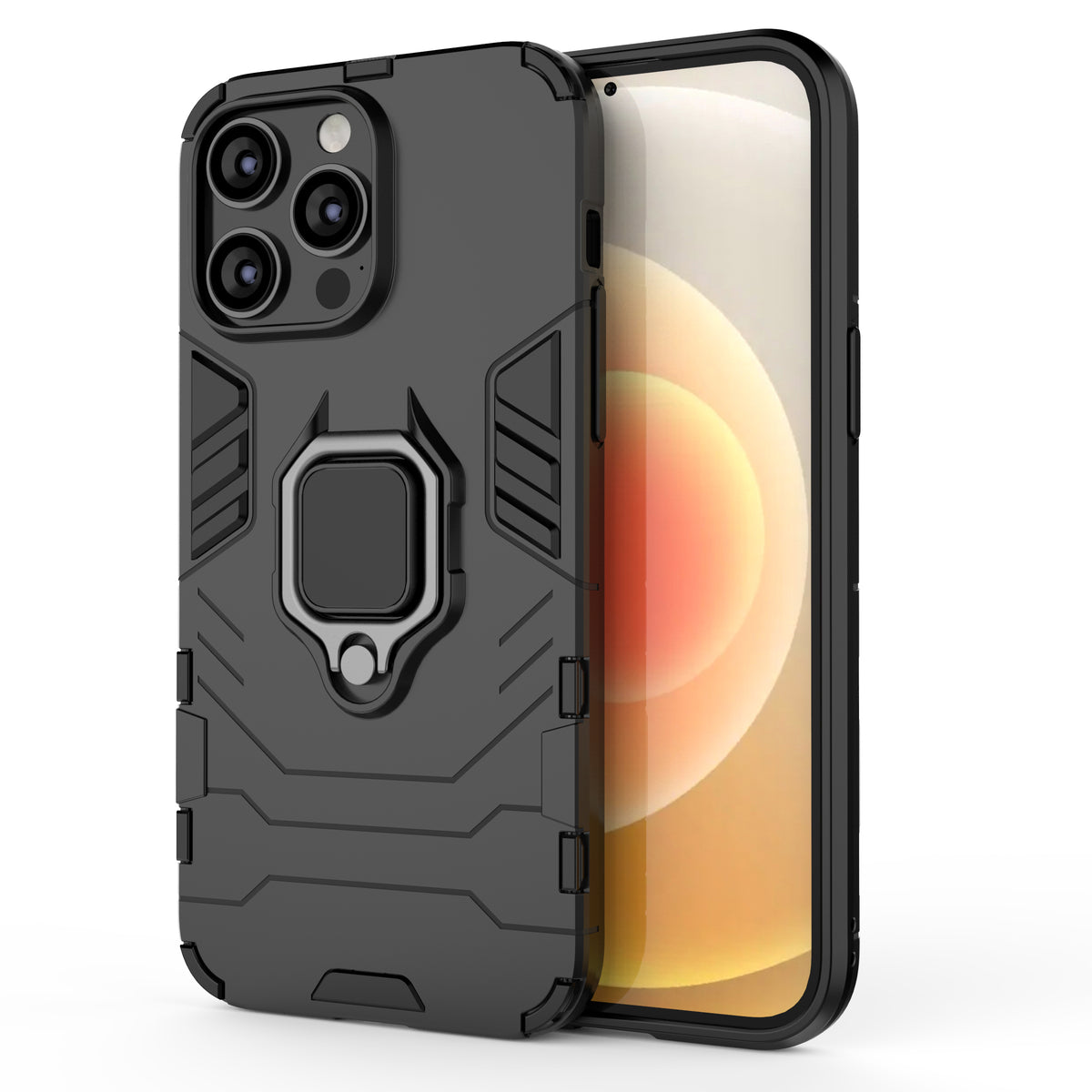 Šarvuotas dėklas su žiedu iPhone 14 Pro – juodas