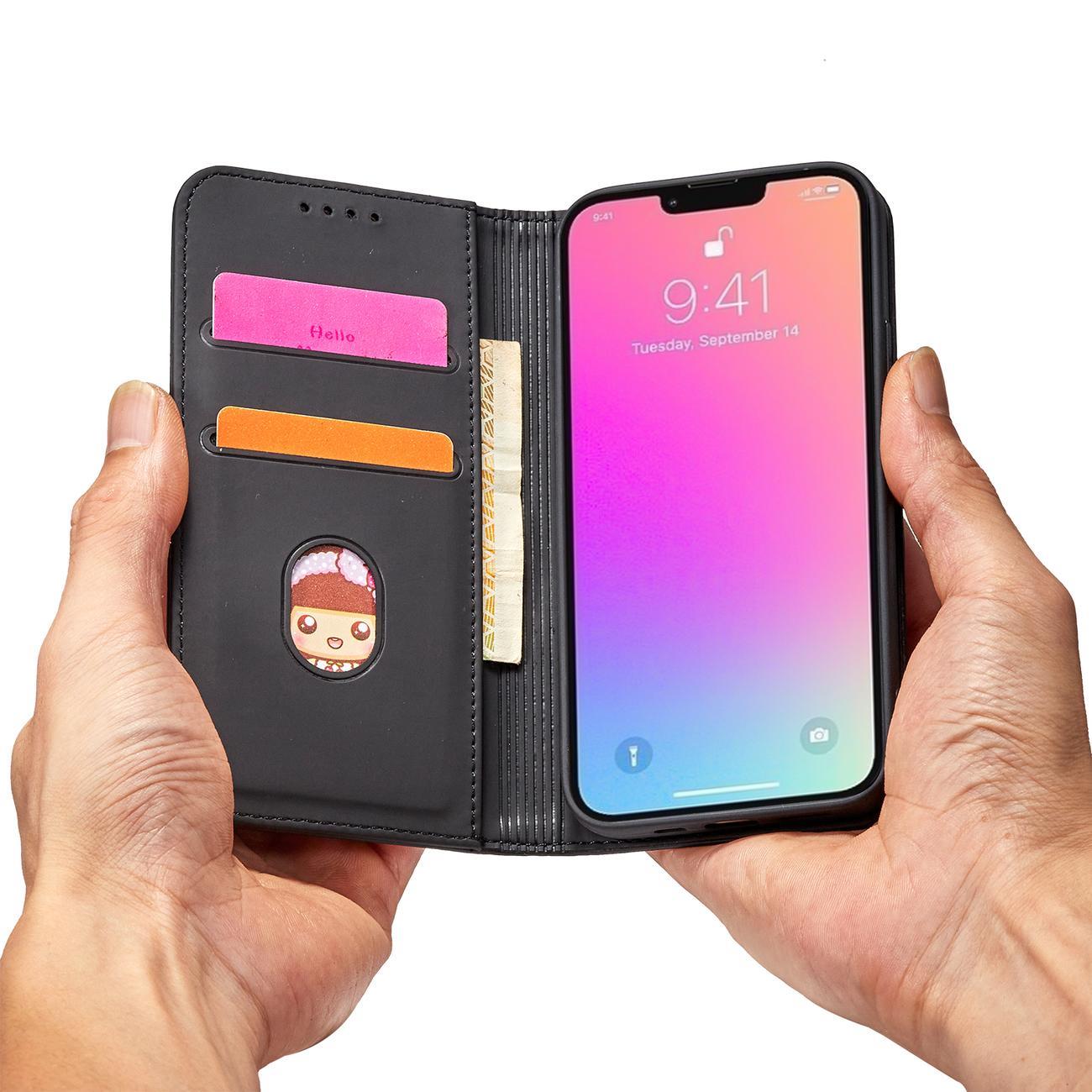 Magnetinis dėklas iPhone 14 su pinigine – juodas